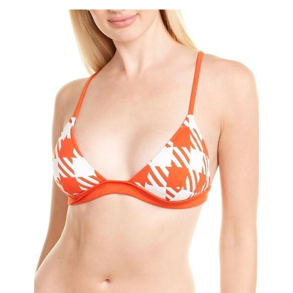 Solid & Striped The Morgan  Scoop Neck Bikini‎ Top In Lipstick Red Gingham Large - Picture 1 of 11